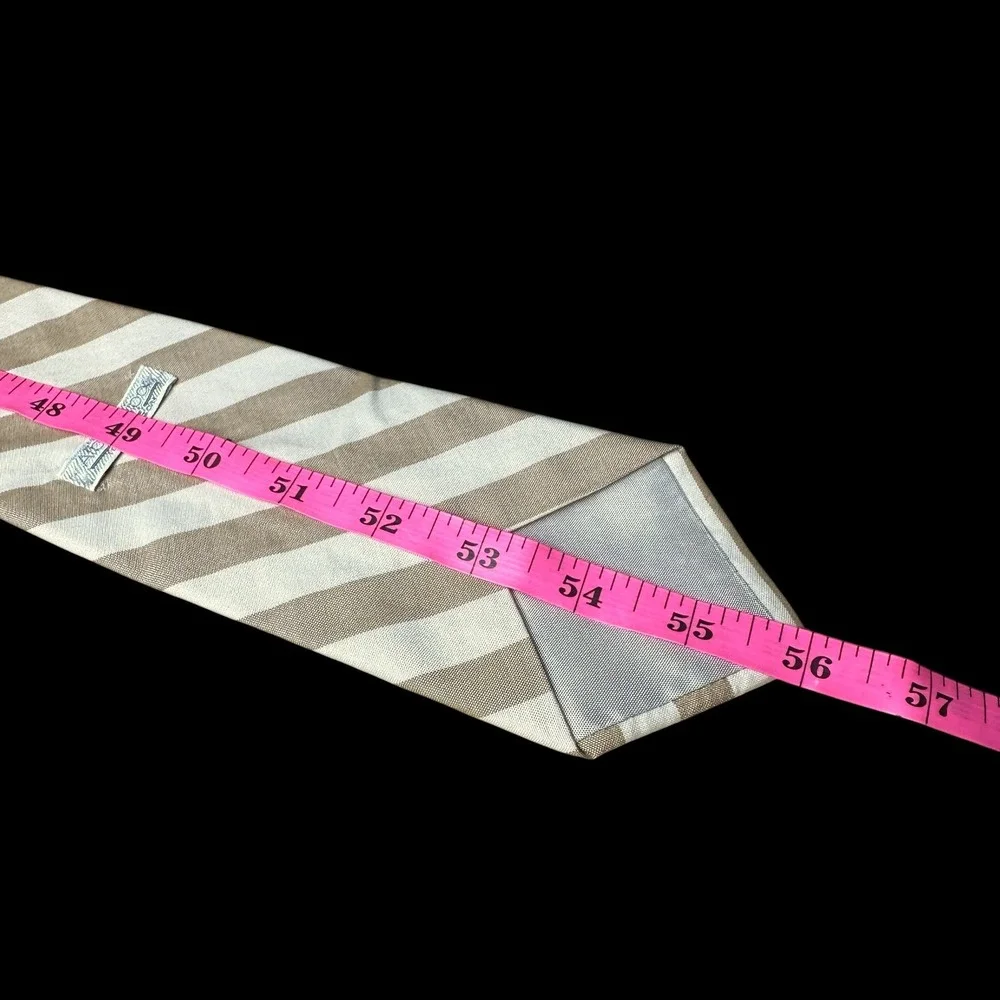Albert Nipon Tan White Striped Cotton Necktie Hand Made Men's Tie
